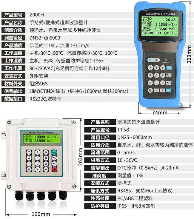 超聲波水流量計技術(shù)參數對照表